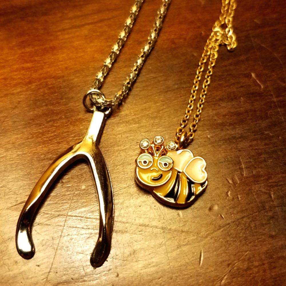 Bee Necklace & Wishbone Necklace combo of metal necklaces